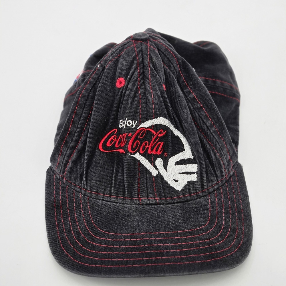 Vintage Coca Cola NFL Football Helmet Capstone Snapback Black USA Made Hat 90s